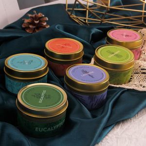 Bougie aromathérapeutique à la cire de soja dans des boîtes métalliques, parfumée à la lavande, au romarin, à l'eucalyptus et à la citronnelle, pour le yoga, la méditation, style minimaliste - Product Image 2