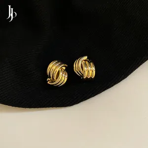 E1179 Minimalist European Fashion Jewellery 18K Gold Twisted Circle Hoop Earrings Silver 925 Earrings Women