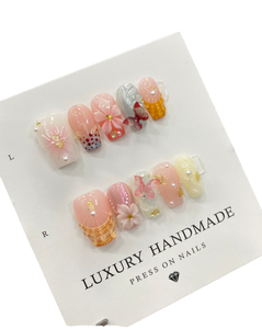 Mode manucure travail manuel amande <span class=keywords><strong>automne</strong></span> romantique 3D fleurs cerise papillon <span class=keywords><strong>faux</strong></span> ongles autocollant à la main presse sur les ongles - Product Image 1