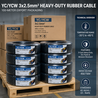 Câble d'alimentation électrique industriel YC YCW 3x2,5 mm² en cuivre, isolé XLPE, robuste, gainé de caoutchouc rond, flexible, 2 conducteurs
