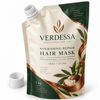 Pochette à bec verseur refermable personnalisée de haute qualité pour masque capillaire nourrissant et réparateur de 1 kg, emballage de recharge pour salon avec fermeture éclair