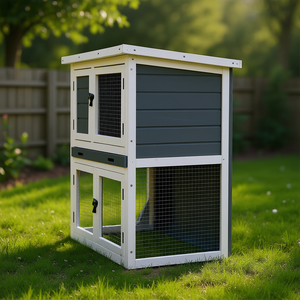 Casa para mascotas de madera maciza de dos niveles, color gris oscuro, fácil de limpiar, para conejos, perros, gallineros, uso en exteriores - Product Image 2