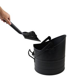 Seau à cendres avec pelle en métal noir, seau à cendres pour cheminée avec balai, ensemble complet d'outils pour cheminée pour poêle à bois et cheminée - Product Image 4