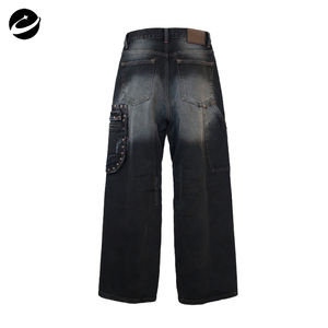 Jeans <span class=keywords><strong>Cargo</strong></span> Vintage Originali XUCHANG per <span class=keywords><strong>Uomo</strong></span>, Stile Baggy Nero con Rivetti e Lavaggio Acido, Streetwear - Product Image 3