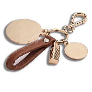 Keychain <b>Maker</b> Sublimation Gold Metal Round Leather <b>Pom</b> <b>Pom</b> Key Chain With Embossed Logo - Product Image 5