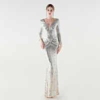 33619 #   Nouvelle robe de soirée à manches longues avec sequins et fleurs positionnées 2026