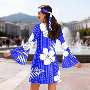 <span class=keywords><strong>Robe</strong></span> de luxe bleue avec imprimé de feuilles et de fleurs blanches, costume <span class=keywords><strong>hippie</strong></span> des années 70 pour femmes, <span class=keywords><strong>robe</strong></span> Go Go Groovy, robes rétro pour Halloween avec foulard - Product Image 3