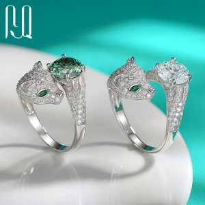 Pyq Mới Hợp Thời Trang Leopard Hình Dạng Chất Lượng Cao D Màu Sắc Có Thể Điều Chỉnh Vòng 2ct Màu Xanh Lá Cây Moissanite Vòng Cho Phụ Nữ Engagement Đảng - Product Image 1