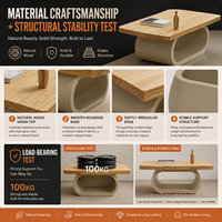 Table basse sculpturale à base ovale en bois massif avec rangement central creux pour salon, table basse moderne