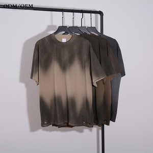 AR035 Plus Size Men's Oversize Acid Wash O-Neck Short Sleeve <b>Hip</b> Hop T-Shirt 100% Cotton Heavyweight Knitted Eco-Friendly - Product Image 1