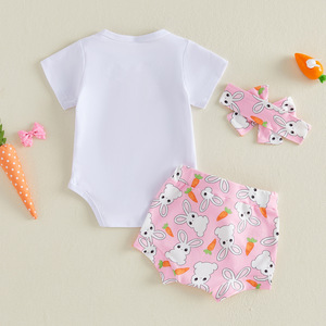 2026 Adorable Ensemble de Vêtements de Pâques 3 Pièces pour Bébé Fille Tout-petit, Motif Lapin 'Mon 1er Bébé', comprenant Barboteuse, Queue de Lapin et Bandeau à Nœud - Product Image 5