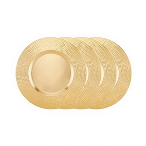 Ensemble de quatre assiettes rondes en acier inoxydable couleur or pour la maison et l'hôtel Vaisselle - Product Image 1