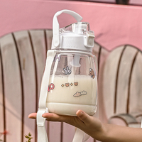 Botol Air Plastik Portabel 1300ML Anak Perempuan, Pot Sekolah Kapasitas Besar dengan Tali