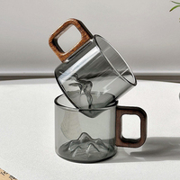 Mug en verre borosilicate de haute qualité avec poignée en bois, capacité de 100 ml, sans BPA, anti-fuite, compatible lave-vaisselle et micro-ondes, design moderne pour le bureau