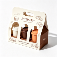 Boîte en papier kraft avec poignée de transport, fenêtre arquée, plateau intérieur à trois compartiments, surface mate, pour pâtisserie à emporter, vente en gros