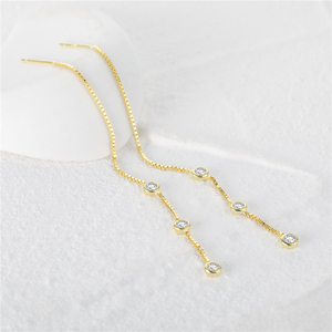 CANNER S925 Sterling Silver Box <b>Chain</b> Tassel Triple Diamond <b>Earring</b> <b>Stud</b> <b>Earrings</b> - Product Image 2