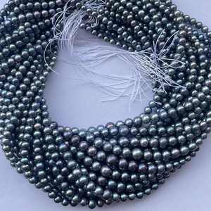 Venta al por mayor 4-8mm Natural negro Arco Iris perlas sueltas de agua dulce forma redonda hebra de cuentas para la fabricación de joyas - Product Image 1