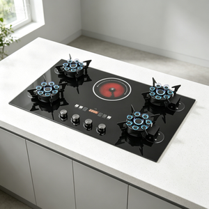 Estufa con Placa Vitrocerámica Integrada de 4 Quemadores a <span class=keywords><strong>Gas</strong></span> y 1 Eléctrico, Encendido Electrónico, Multifuncional, Calentamiento Rápido para Uso Doméstico - Product Image 4