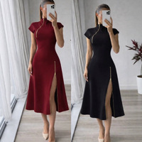 Robe trapèze vintage ajustée pour femme BR6778, collection été 2026, avec fente zippée et taille cintrée, en stock