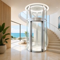 Ascenseur panoramique à cabine vitrée pour villa, 400 kg, 1,0 m/s, 2 à 5 arrêts, MRL, sans engrenages, silencieux, à traction circulaire, économe en énergie pour la maison