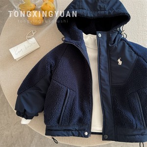 Thickened Warm Boys Hooded Lamb Wool Coat Lined Windproof Autumn Winter Clothing Baby Size - Product Image 4