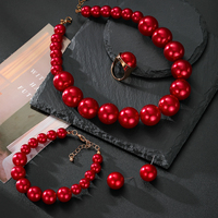 KISSWIFE Ensemble de 4 pièces pour femmes, collier de perles blanches, roses, rouges, boucles d'oreilles, bracelet, bague, ensemble de bijoux de fête de mariage pour femmes