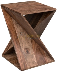 Artisan Sheesham Wood Geometric <b>Side</b> <b>Table</b> with Sculpted Cross Frame Open Shelf <b>Rustic</b> Accent Stand Modern Living Room Furniture - Product Image 2