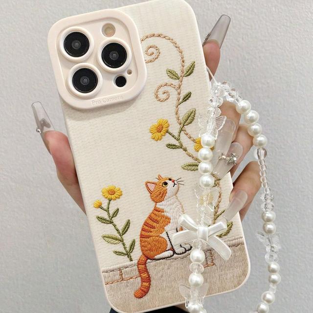 Cute Cat Mobile Phone case for iPhone 16 Plus 12 15 17 Pro Max Angel Eye TPU Shell Shockproof Coque Back Cover with Chain