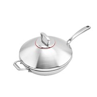 Wok à fond plat en acier inoxydable composite à cinq couches, poêle antiadhésive sans revêtement, compatible induction, design moderne et minimaliste