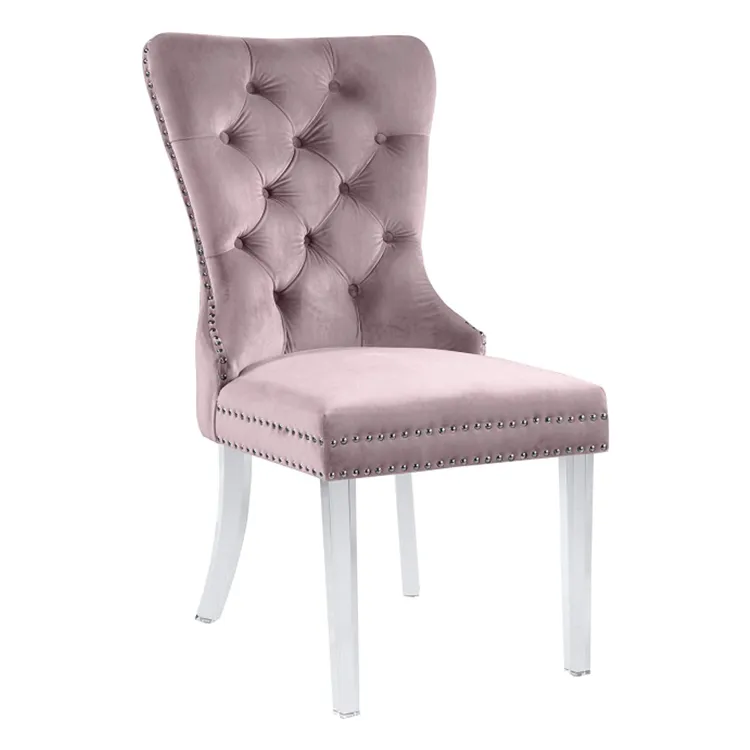 เก้าอี้รับประทานอาหารกำมะหยี่สีชมพูเฟอร์นิเจอร์บ้านพร้อมขาอะคริลิค