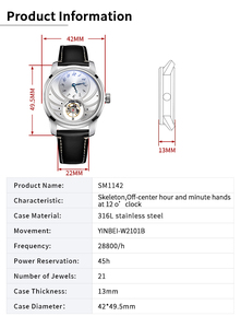 Reloj de pulsera para hombre con logotipo personalizado OEM ODM, MOQ bajo, rueda de equilibrio automática, esfera descentrada, correa de cuero y acero inoxidable. - Product Image 5