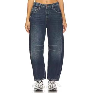 Nuevas llegadas: Jeans casuales de tiro bajo personalizados, de pierna ancha, holgados, rectos, lavados, estilo baggy para niñas. - Product Image 6