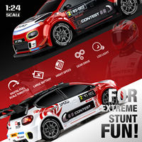 Coche de Derrape RC a Escala 1/24, 4WD, 2.4GHz, 2 Velocidades, Luces LED Controlables, Carcasa de ABS, Neumáticos Reemplazables, Cable USB, Juguete para Niños, Regalo