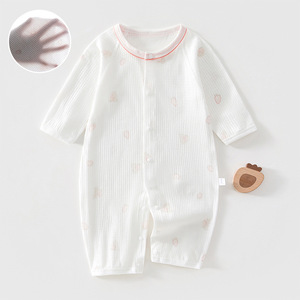 Combinaison pour bébé en coton pur côtelé à manches longues, fine, unisexe, pour l'été, vêtements climatisés - Product Image 1