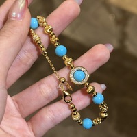 Bracelet enroulé de strass turquoise rétro de luxe léger français 2026, ensemble de bijoux de mode premium de niche