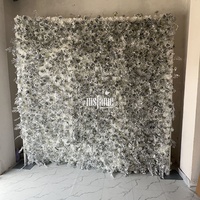 Décoration murale florale argentée pour mariage à domicile MSFAME, fleurs en plastique et soie 3D, toile de fond murale florale
