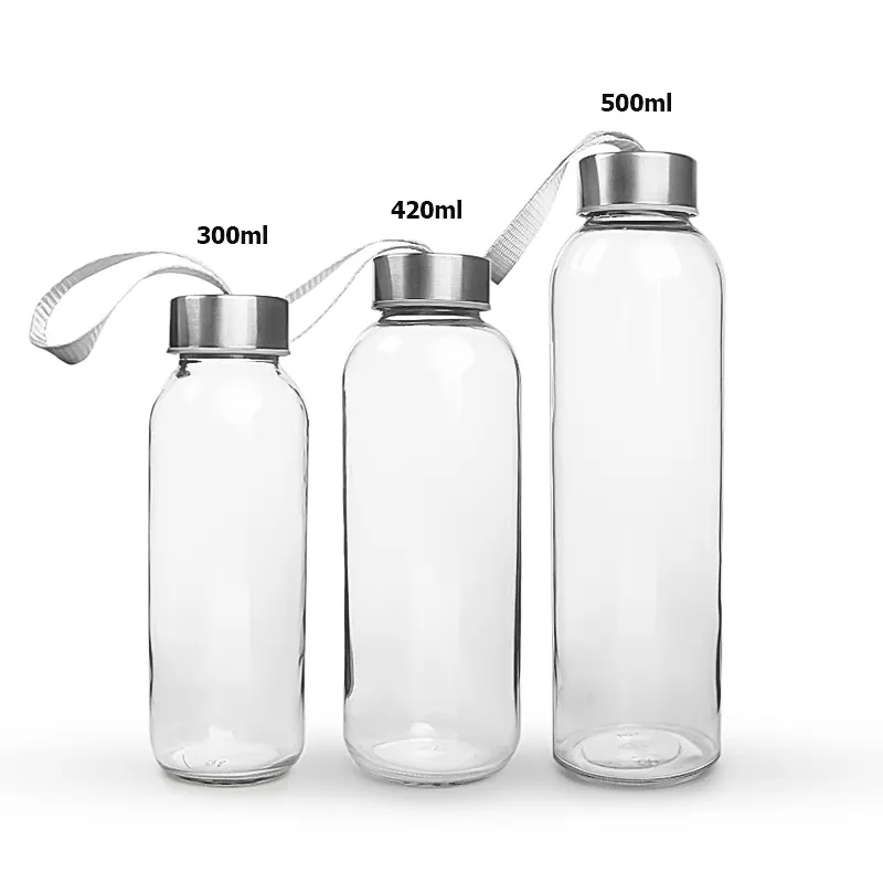 300ml 420ml 500ml透明な空のガラス製ウォーターボトルスポーツ飲料用ボトル自動車用ガラスボトル