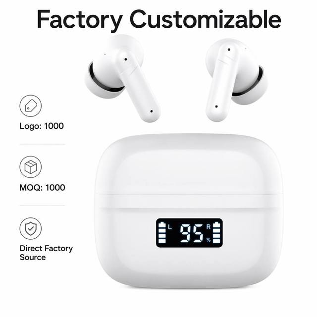 TWS Earbuds BT 5.3 White LED Display HiFi Sports Office Private Label Custom Headphones, Direct From the Factory Wholesale 2026