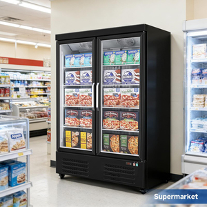 Equipo de refrigeración para minoristas, congelador bajo mostrador con diseño de dos puertas de vidrio para almacenar helados y refrigerios congelados. - Product Image 1