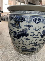 Chinois Bleu Blanc Dragon Fleur Porcelaine Pot Vase Floral Bleu Blanc Porcelaine Fishbowl Planteur
