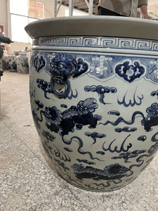 Chinese Blue White Dragon Flower <strong>Porcelain</strong> Pot Vase Floral Blue &amp; White <strong>Porcelain</strong> <strong>Fishbowl</strong> Planter - Product Image 6