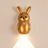 Lampe murale sans fil à détecteur de mouvement en forme de lapin de dessin animé, magnétique, rechargeable par USB, lampe de chevet LED pour enfants