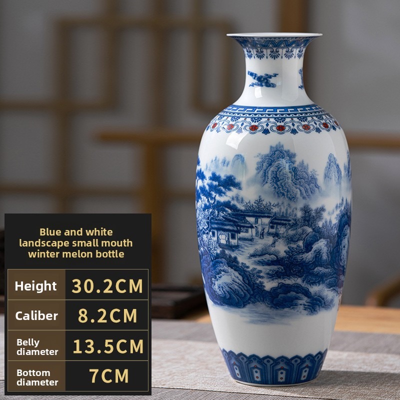 Vase paysage bleu et blanc