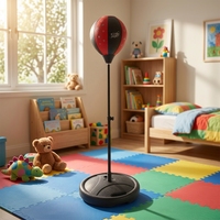 Machine d'entraînement de boxe autoportante réglable pour enfants, en PU rouge et noir, avec logo personnalisé, IUNNDS CDQ-002, 14 kg, remplissable d'eau