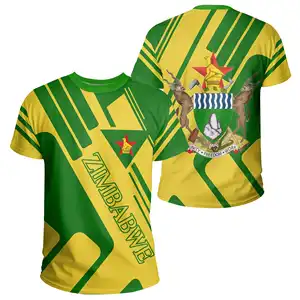 Camiseta de diseño personalizado para hombre, camisa de cuello redondo con estampado de jefe, África, Zimbabue, verde y rojo, gran oferta, venta al por mayor