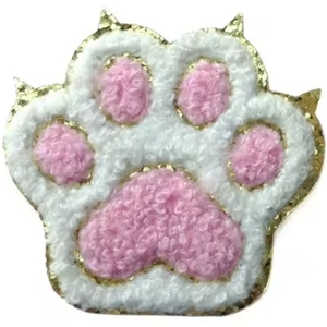 Bán buôn thân thiện với môi Dog <span class=keywords><strong>Paw</strong></span> Shape thêu Chenille vá 6cm Bạc Vàng gillter tự dính sắt-on thêu cho - Product Image 5