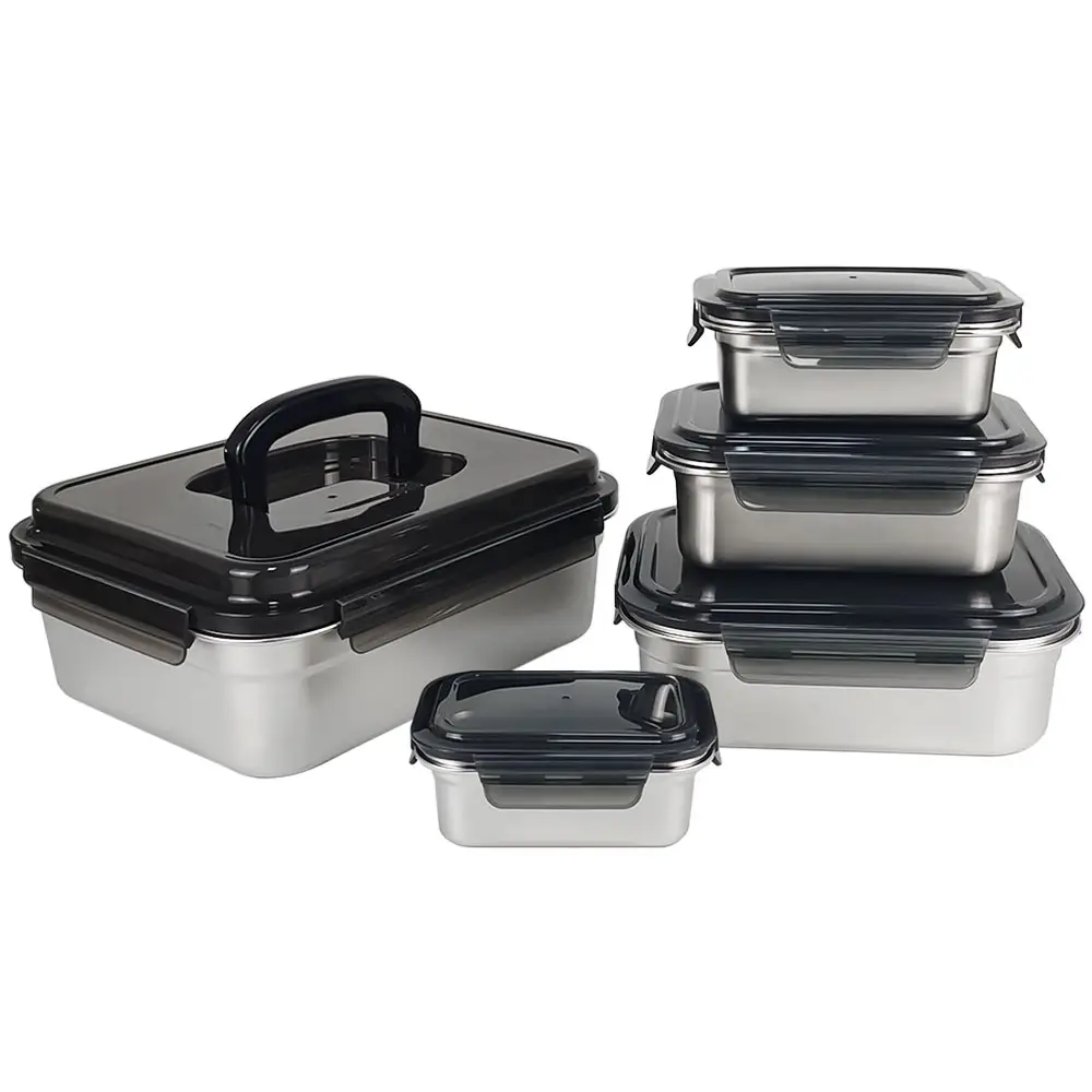 Roestvrijstalen Lunchbox Voedselcontainer Set Met Deksels Gezonde Afhaalmaaltijden Voor Kinderen Volwassen Buiten Metalen Bento Lunchbox Set