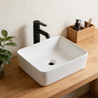 Lavabo rectangulaire GAPPO en porcelaine blanche à poser en surface, lavabo de salle de bain contemporain