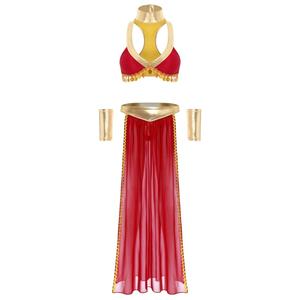 Womens Ancient Egyptian Queen Cosplay Outfits <b>Crop</b> <b>Top</b> And Chiffon Skirt Metallic Shiny Sets Belly <b>Dancing</b> Cosplay Event Themed - Product Image 4