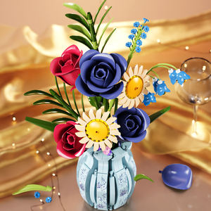 13067 <span class=keywords><strong>autunno</strong></span> rosa mazzo di fiori vaso Bouquet creativo MOC modello educativo assemblare Puzzle Building Block fiore giocattolo Set - Product Image 2